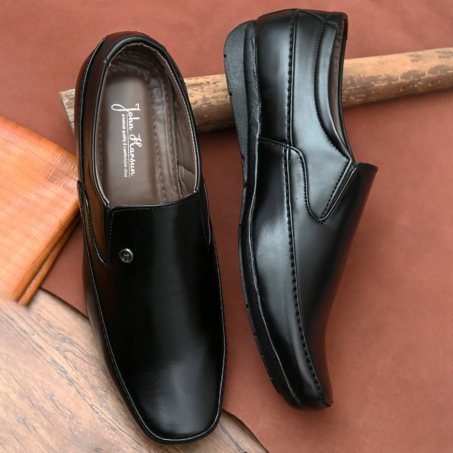    			John Karsun Black Men's Slip On Formal Shoes