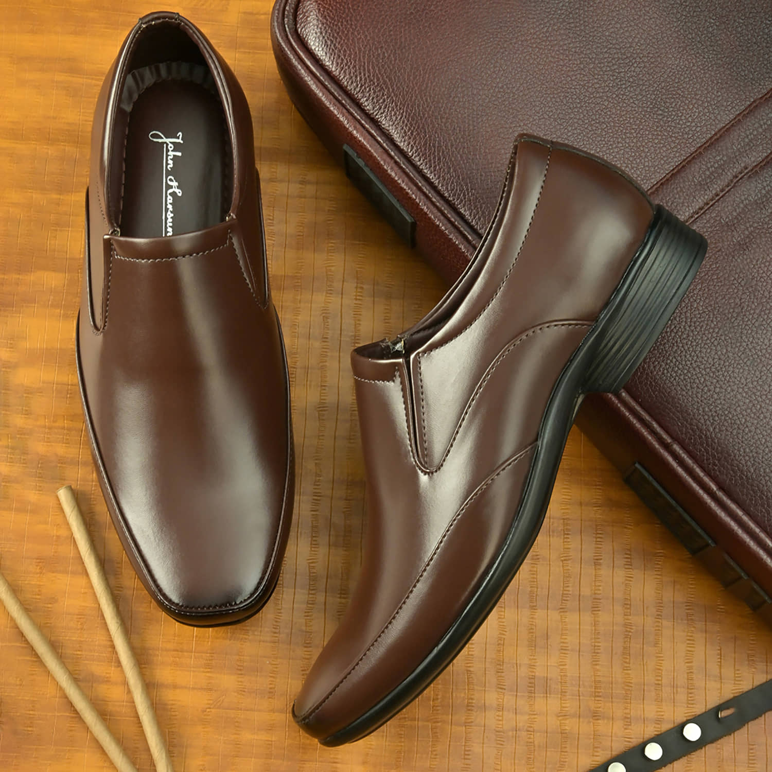 John Karsun Brown Men's Slip On Formal Shoes - Formal Shoes | Buy online on ZillyBuy