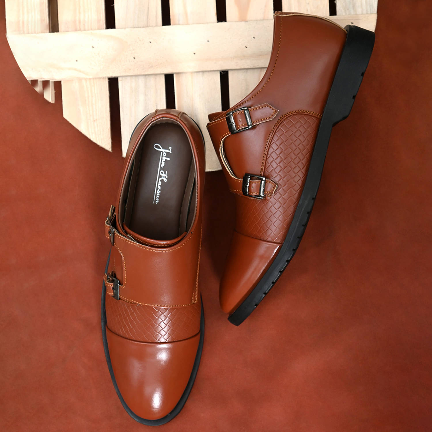     			John Karsun Tan Men's Monk Strap Formal Shoes