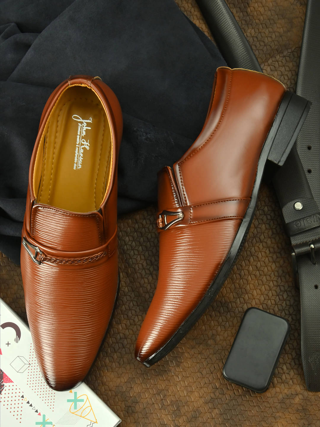     			John Karsun Tan Men's Slip On Formal Shoes