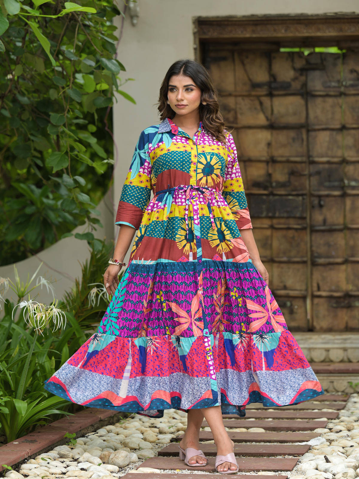 Juniper Women Cotton Printed Fit & Flare Dress ( Multicolor )     			Juniper Women Cotton Printed Fit & Flare Dress ( Multicolor )