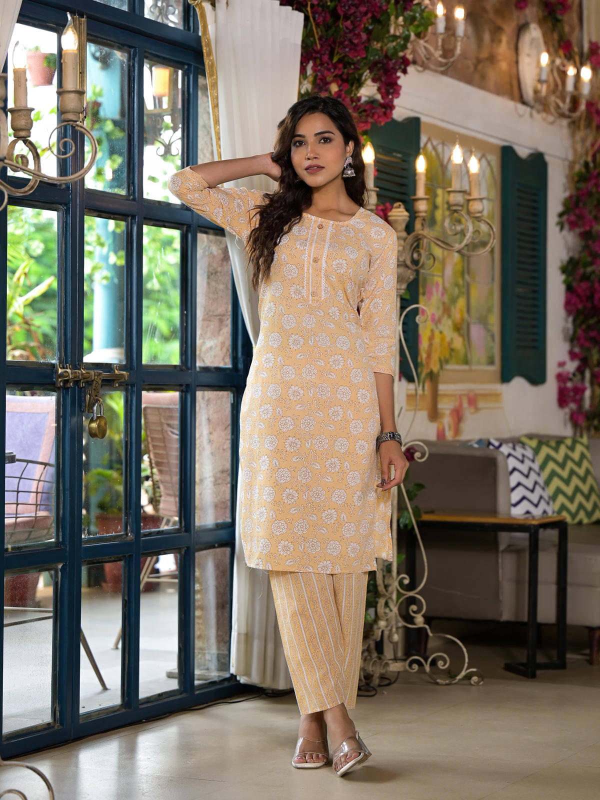 Juniper Cotton Printed Kurti With Pants Women's Stitched Salwar Suit - Brown ( Pack of 2 ) Juniper Cotton Printed Kurti With Pants Women's Stitched Salwar Suit - Brown ( Pack of 2 )