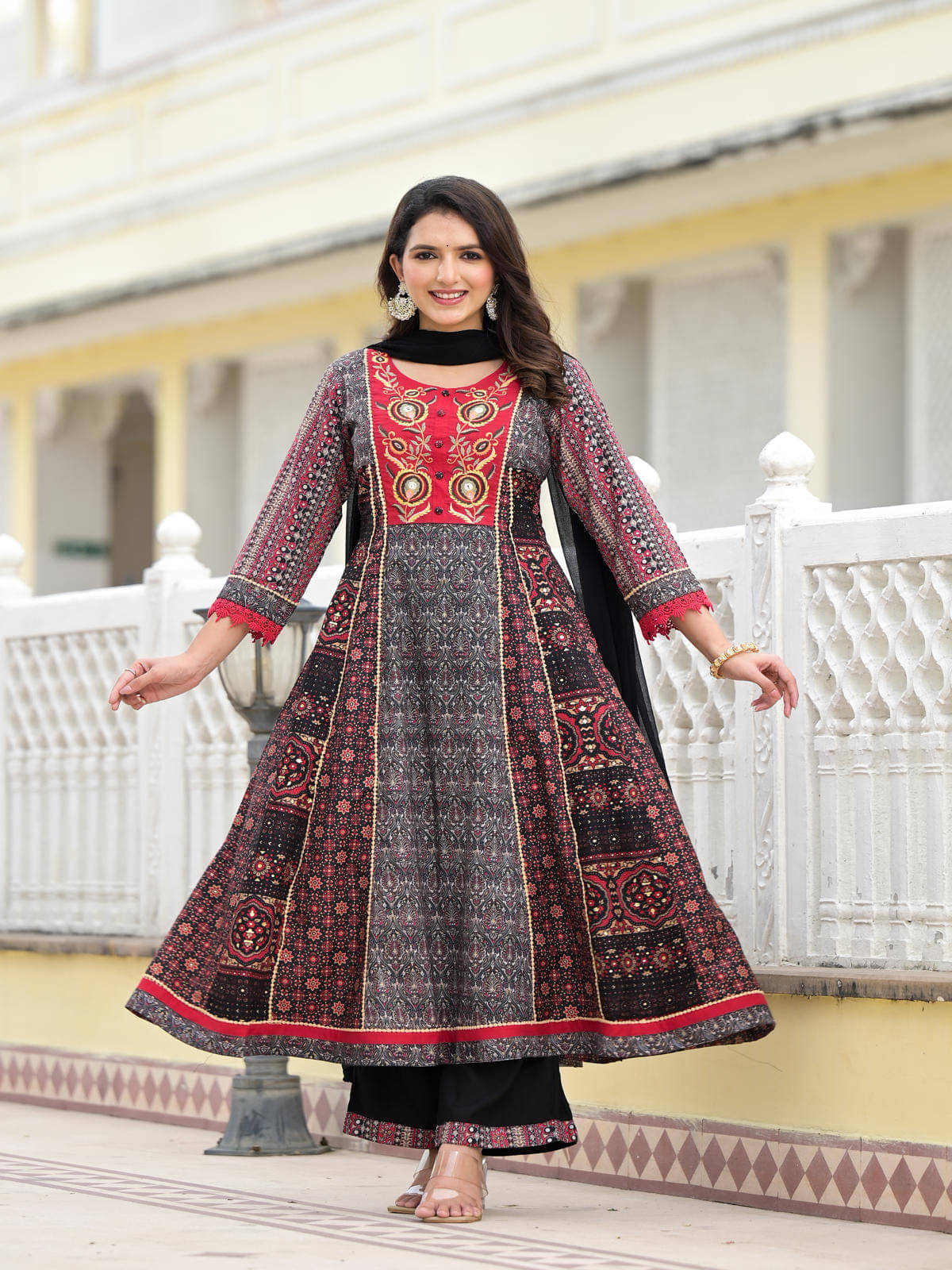     			Juniper Cotton Printed Kurti With Pants Women's Stitched Salwar Suit - Black ( Pack of 3 )