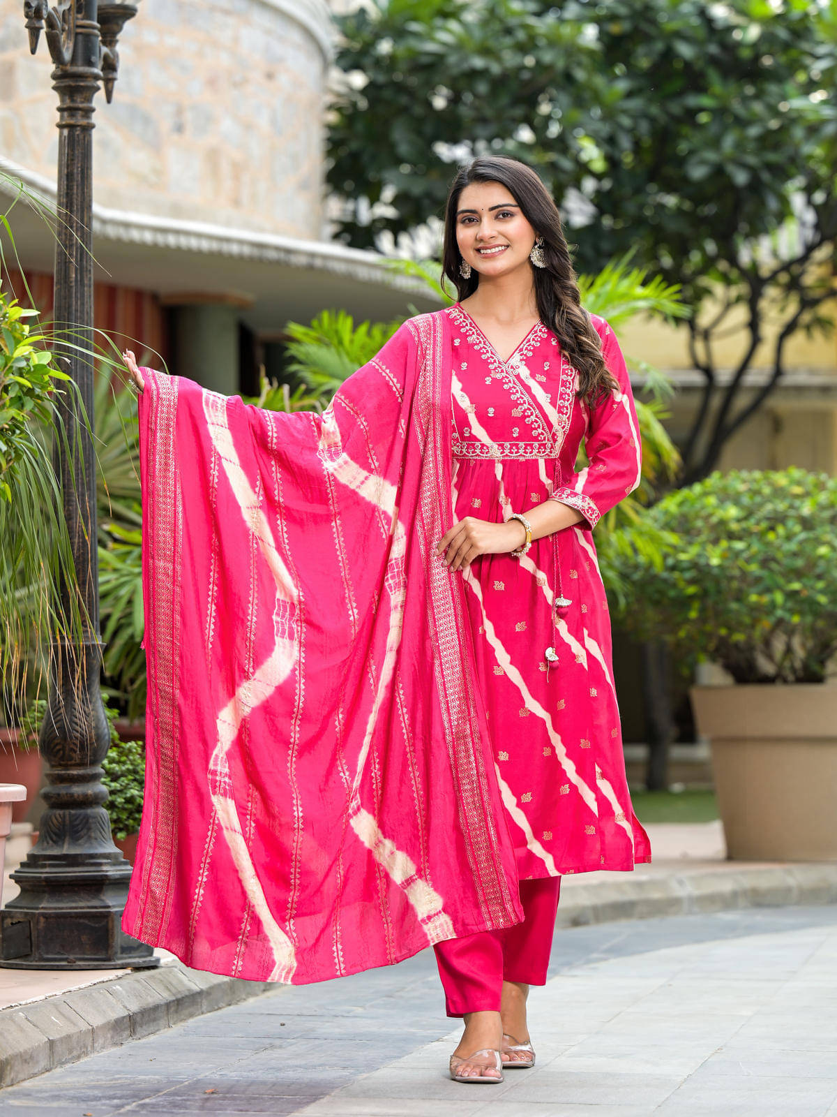    			Juniper Cotton Printed Kurti With Pants Women's Stitched Salwar Suit - Pink ( Pack of 3 )