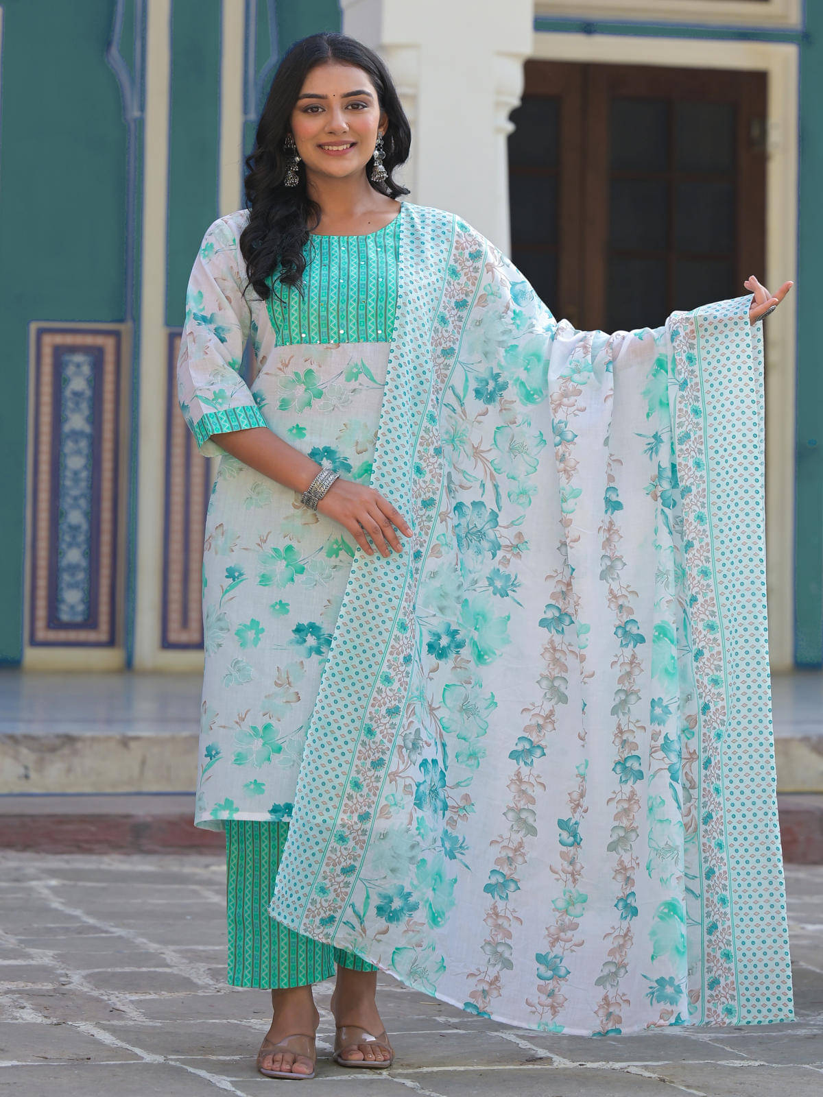 Juniper Cotton Printed Kurti With Pants Women's Stitched Salwar Suit - Green ( Pack of 3 ) Juniper Cotton Printed Kurti With Pants Women's Stitched Salwar Suit - Green ( Pack of 3 )