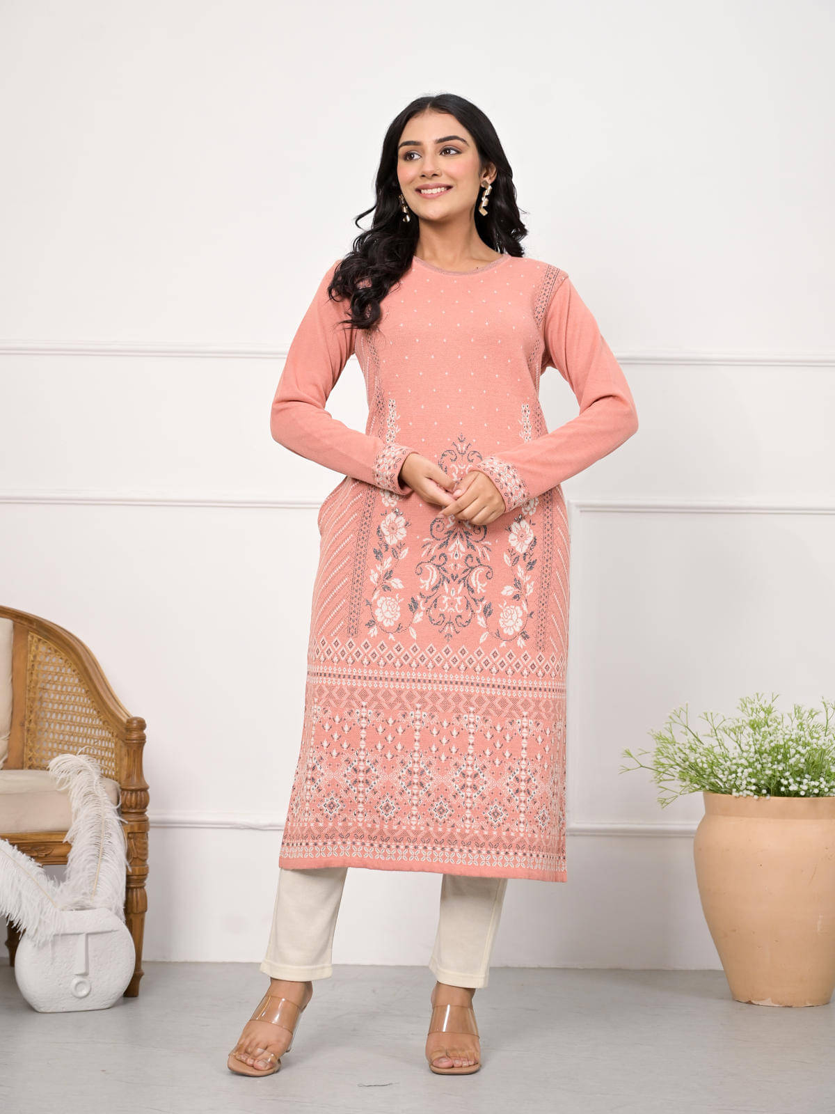 Juniper Cotton Printed Straight Women's Kurti - PEACH ( Pack of 1 )     			Juniper Cotton Printed Straight Women's Kurti - PEACH ( Pack of 1 )