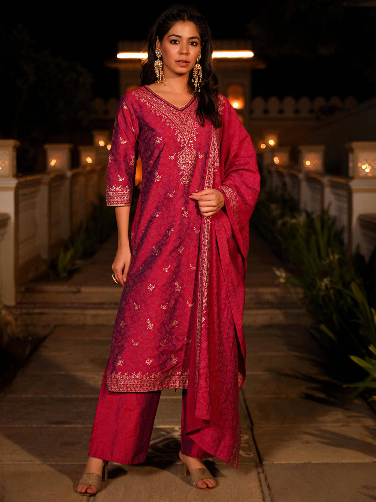 Juniper Polyester Printed Kurti With Pants Women's Stitched Salwar Suit - Purple ( Pack of 3 )     			Juniper Polyester Printed Kurti With Pants Women's Stitched Salwar Suit - Purple ( Pack of 3 )