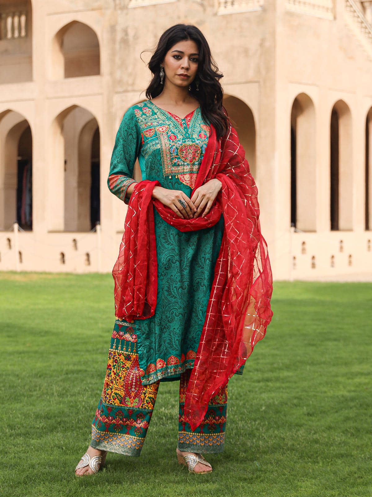 Juniper Viscose Printed Kurti With Pants Women's Stitched Salwar Suit - Green ( Pack of 3 )