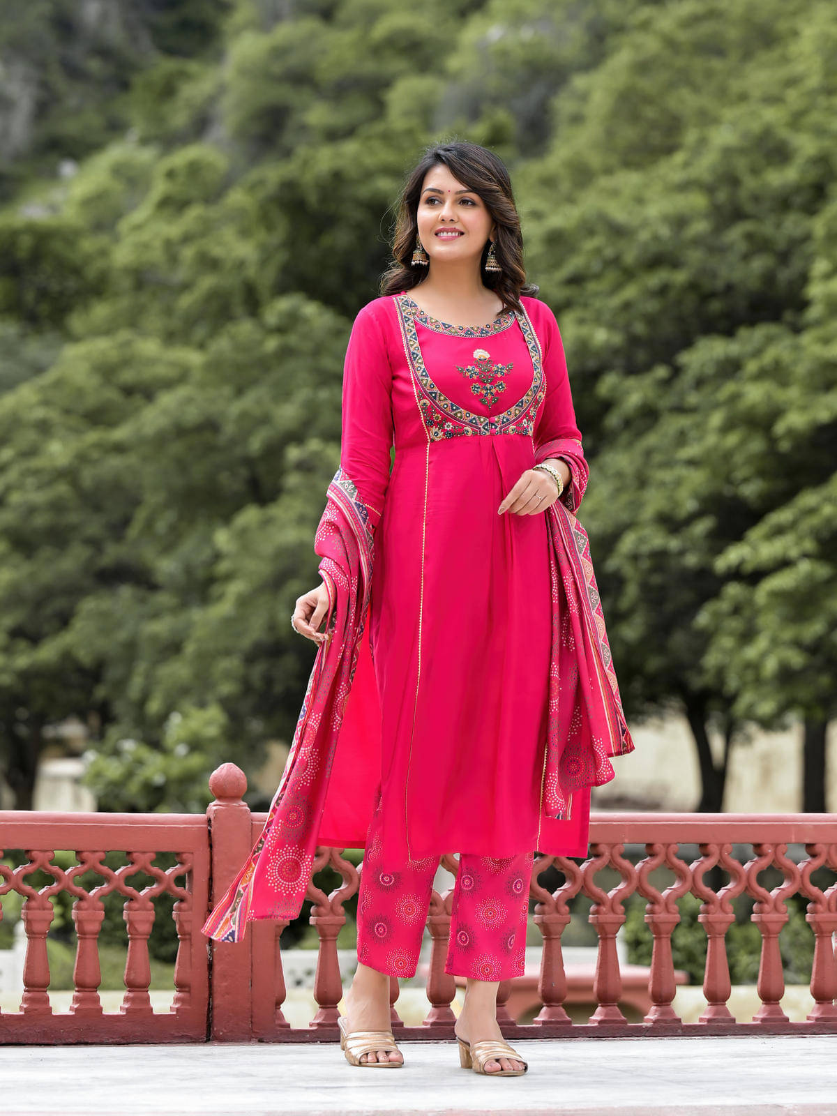 Juniper Viscose Solid Kurti With Pants Women's Stitched Salwar Suit - Pink ( Pack of 3 )     			Juniper Viscose Solid Kurti With Pants Women's Stitched Salwar Suit - Pink ( Pack of 3 )
