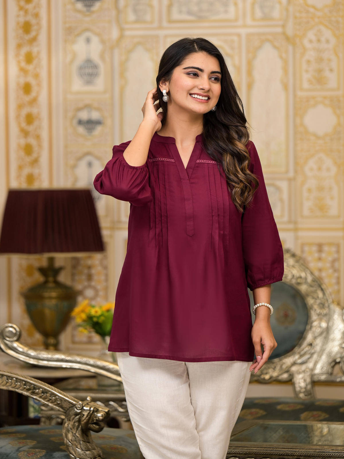 Juniper Women's Rayon Regular Top ( Wine ) Juniper Women's Rayon Regular Top ( Wine )