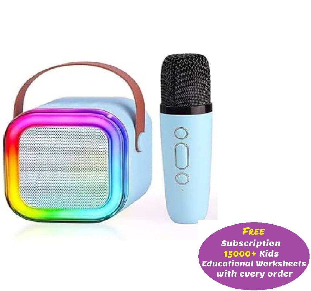     			Karaoke Machine for Kids Adults, Mini Portable Blue-Tooth Karaoke Speaker with Wireless Microphone and Dynamic Lights Birthday Gift  (Free subscription of kids Educational worksheets)