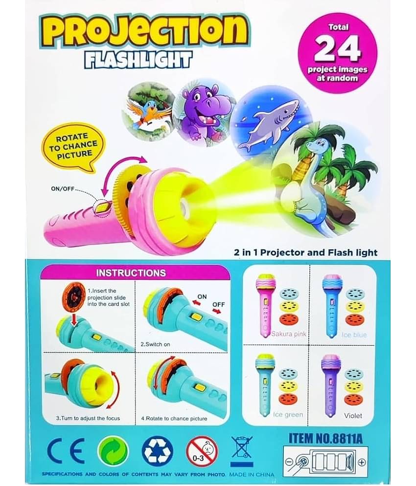Kidsaholic Toy Torch with 3 slides 24 patterns Mini Projector Torch Toy Slide Flashlight Projector torch for kids Projection Light