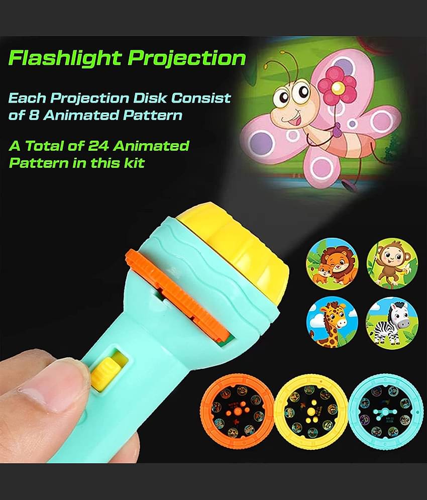 Kidsaholic Toy Torch with 3 slides 24 patterns Mini Projector Torch Toy Slide Flashlight Projector torch for kids Projection Light
