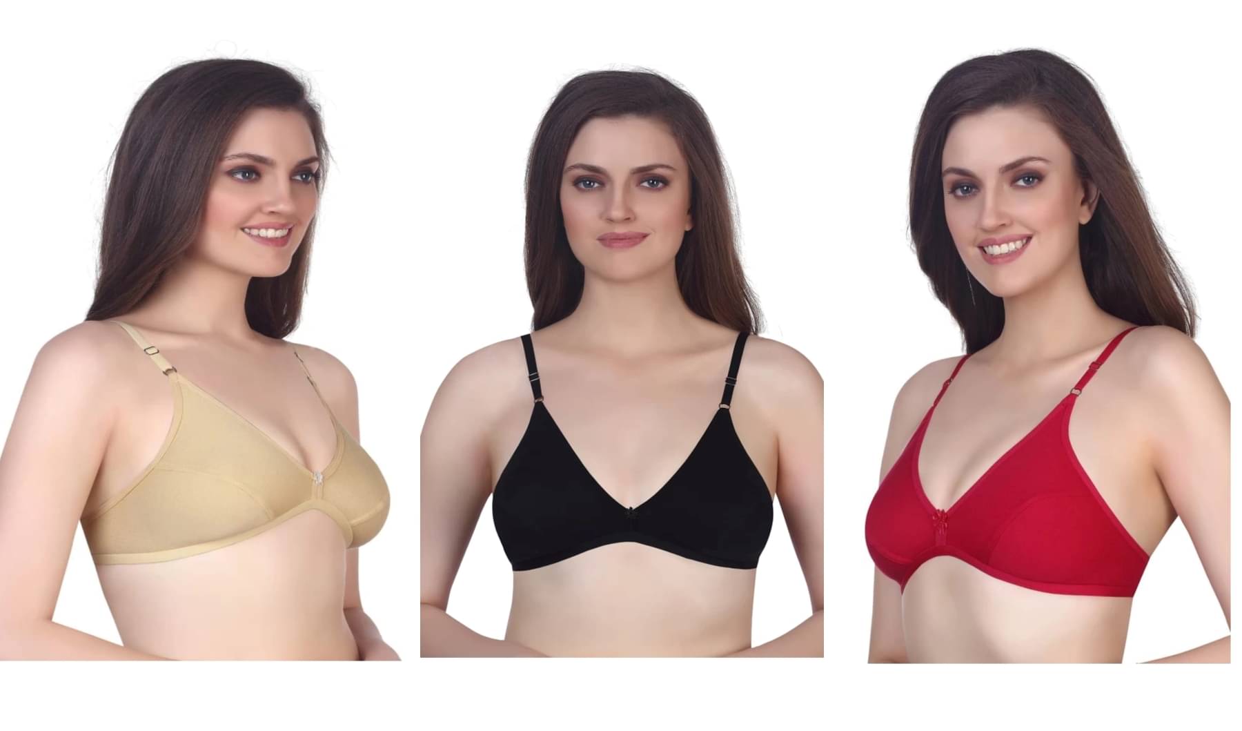     			Kiran Enterprises Pack of 3 Cotton Blend Non Padded Women's Everyday Bra ( Black,Gold,Red )