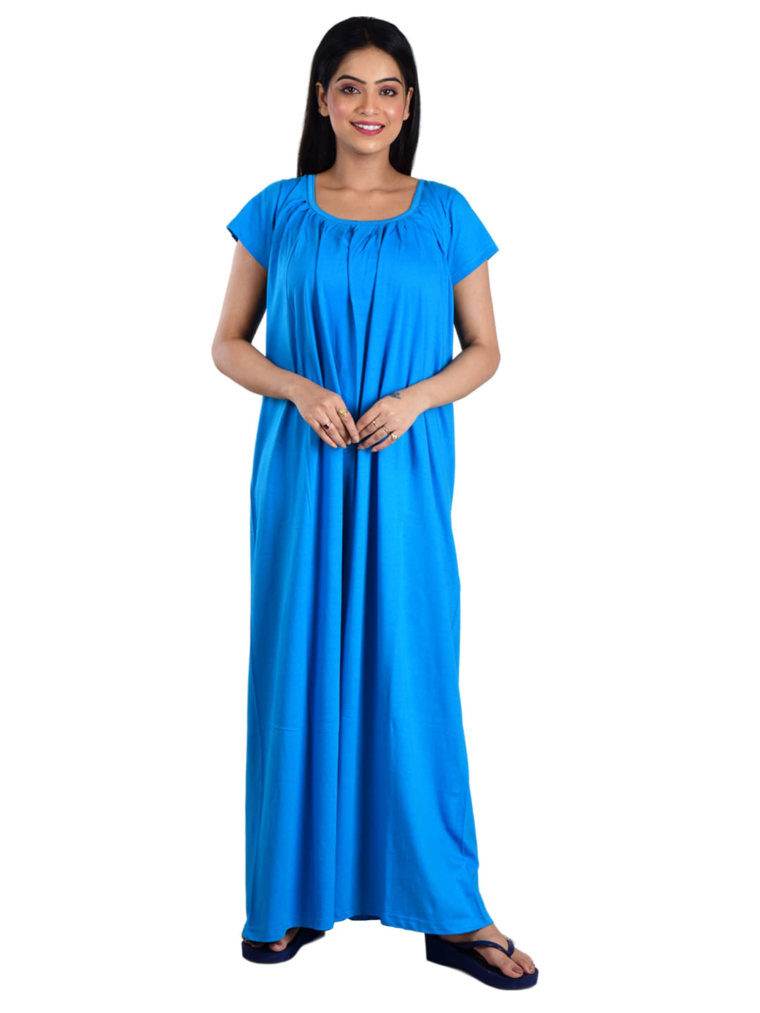 PIYALI'S CREATION WOMEN'S Blue Hosiery Women's Nightwear Nighty & Night Gowns ( Pack of 1 ) PIYALI'S CREATION WOMEN'S Blue Hosiery Women's Nightwear Nighty & Night Gowns ( Pack of 1 )