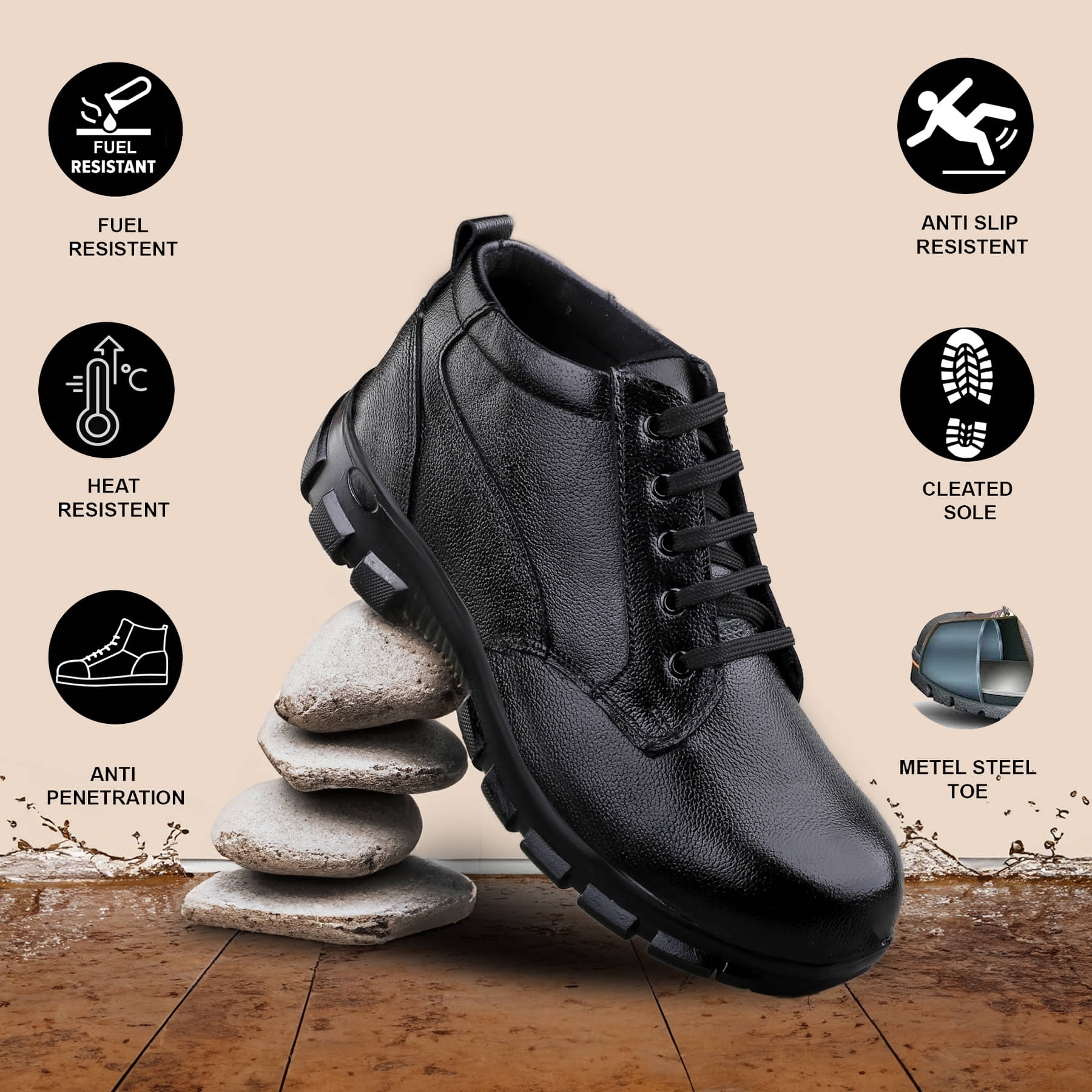 RAYH High Ankle Black Safety Shoes