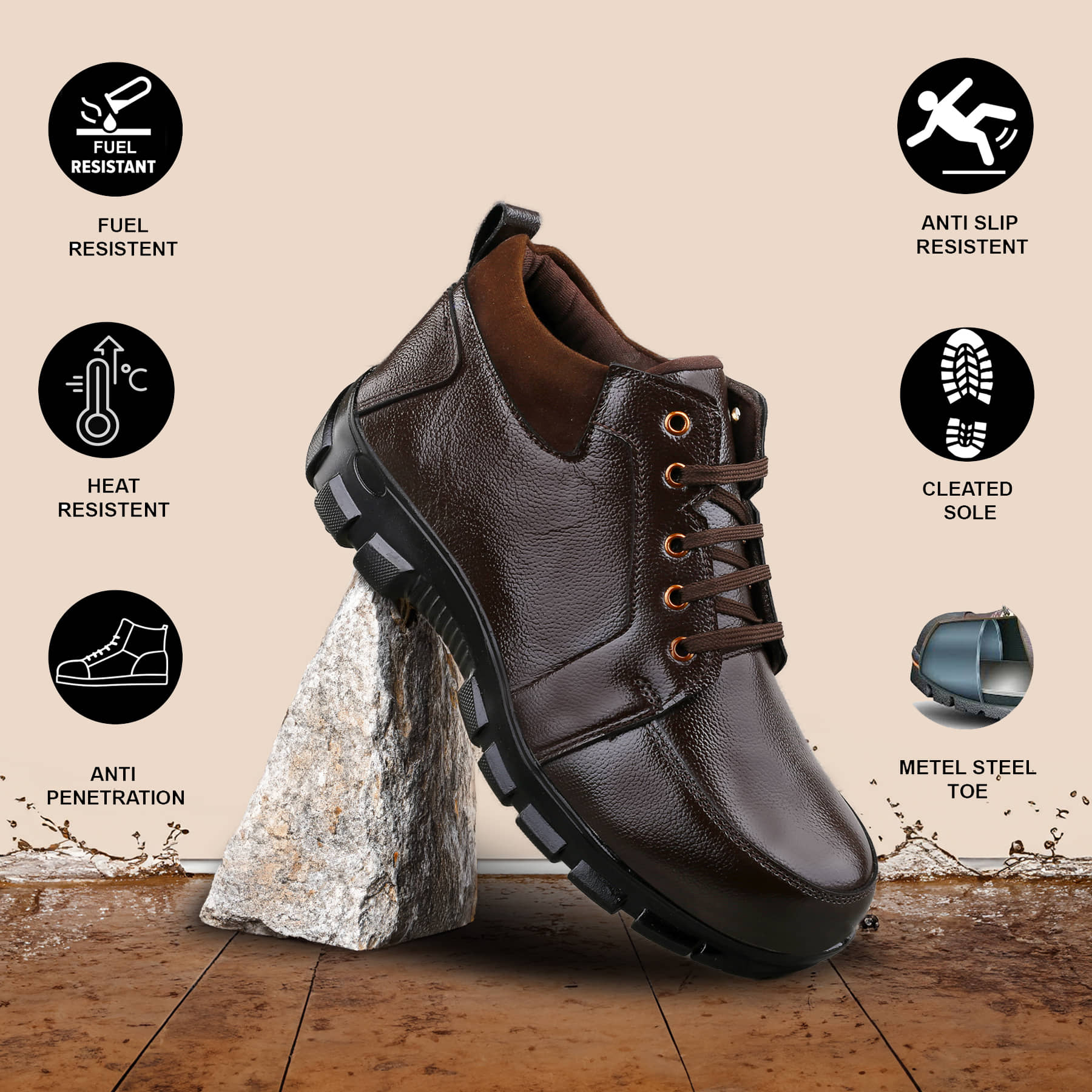 RAYH High Ankle Brown Safety Shoes