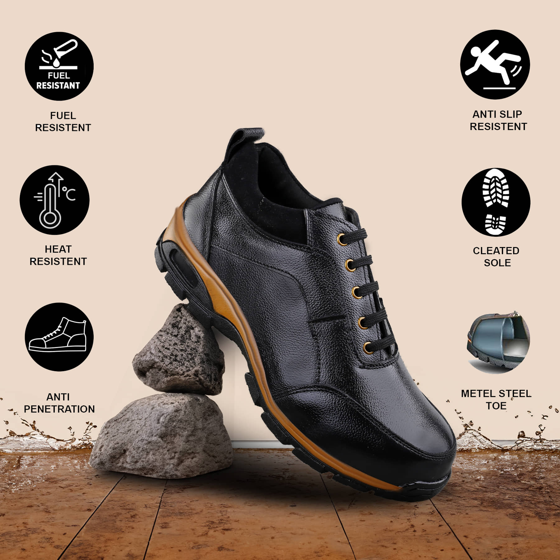 RAYH Sporty Black Safety Shoes