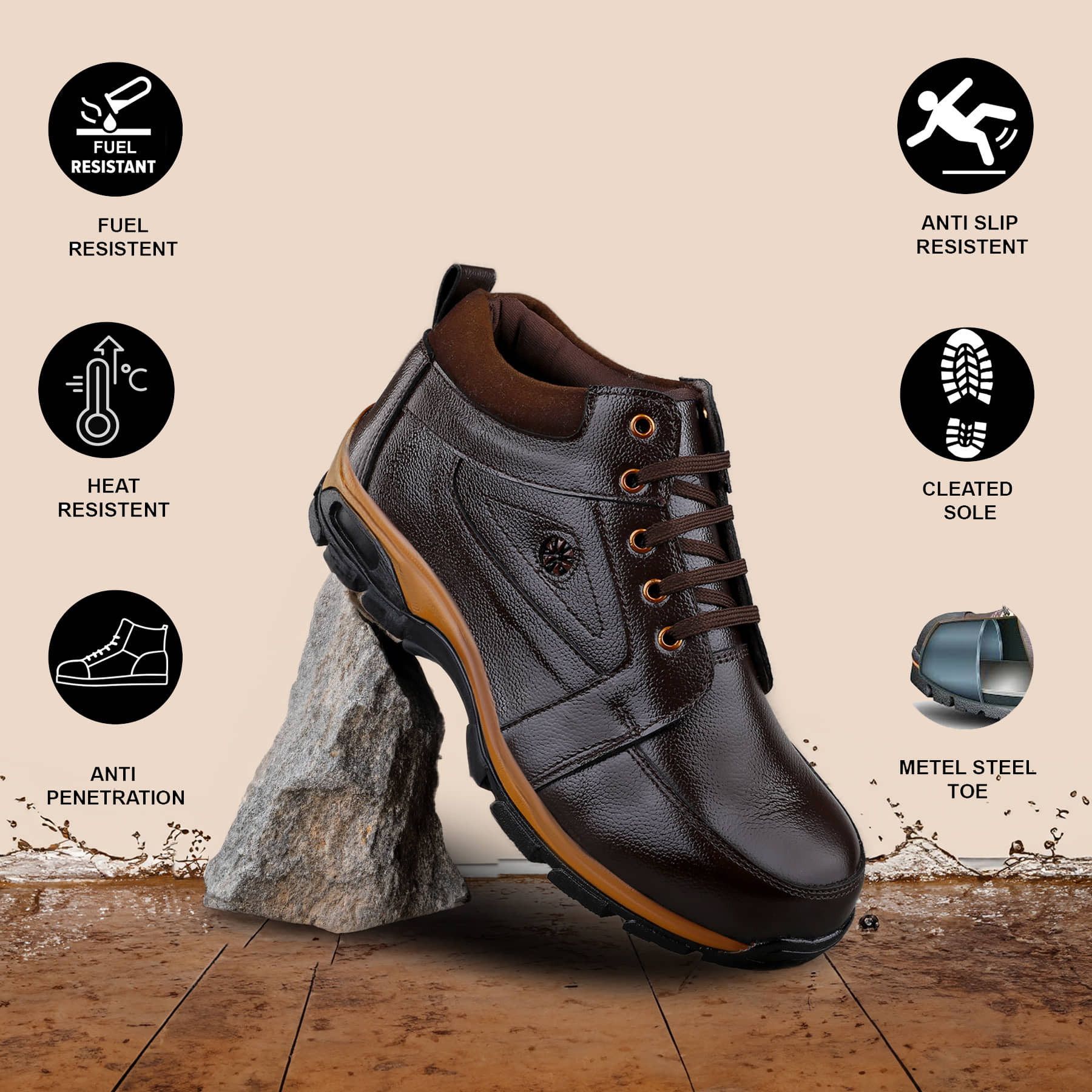 RAYH Sporty Brown Safety Shoes