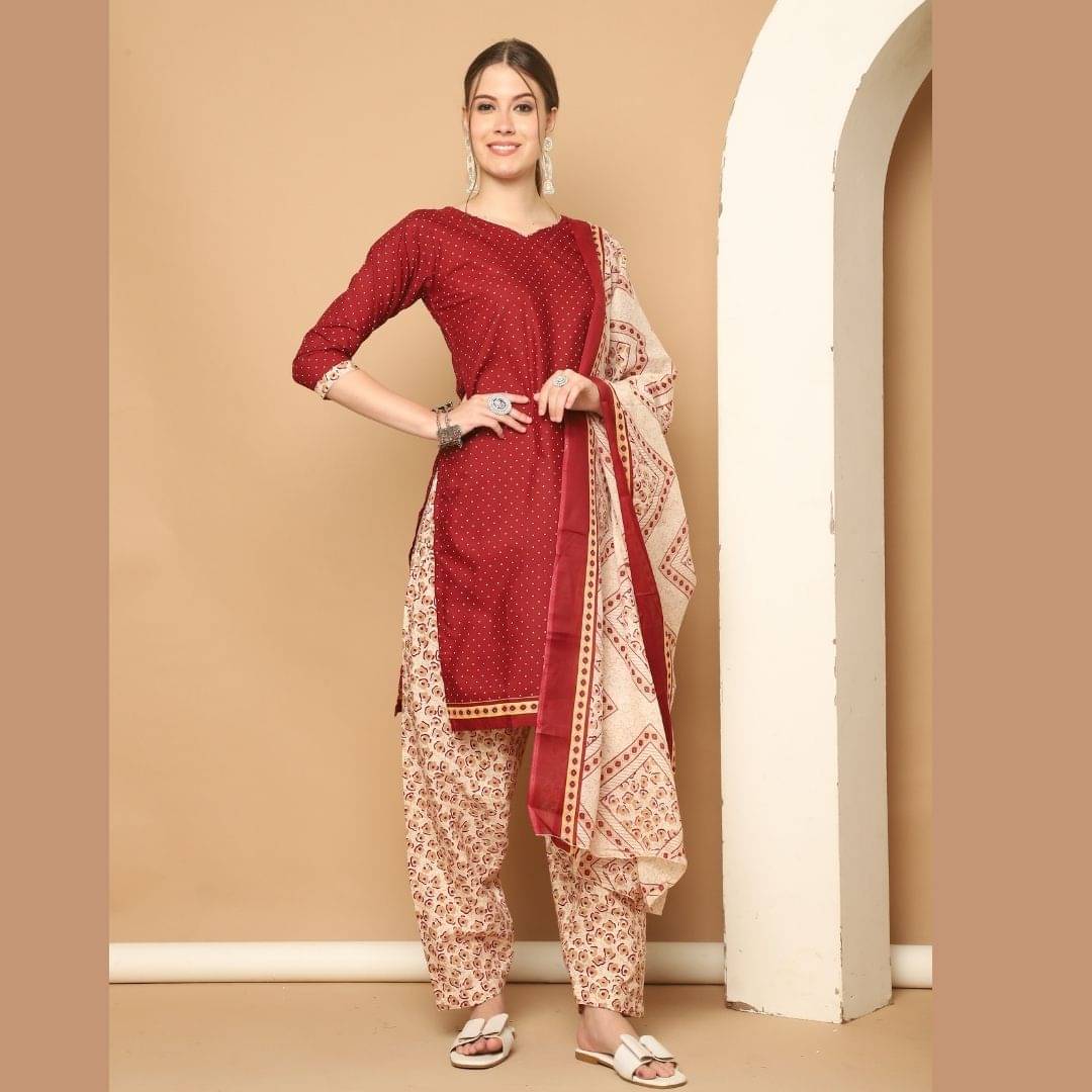 Rajnandini Women Cotton Blend Printed Straight Kurti With Patiala Salwar ( Maroon ) Rajnandini Women Cotton Blend Printed Straight Kurti With Patiala Salwar ( Maroon )