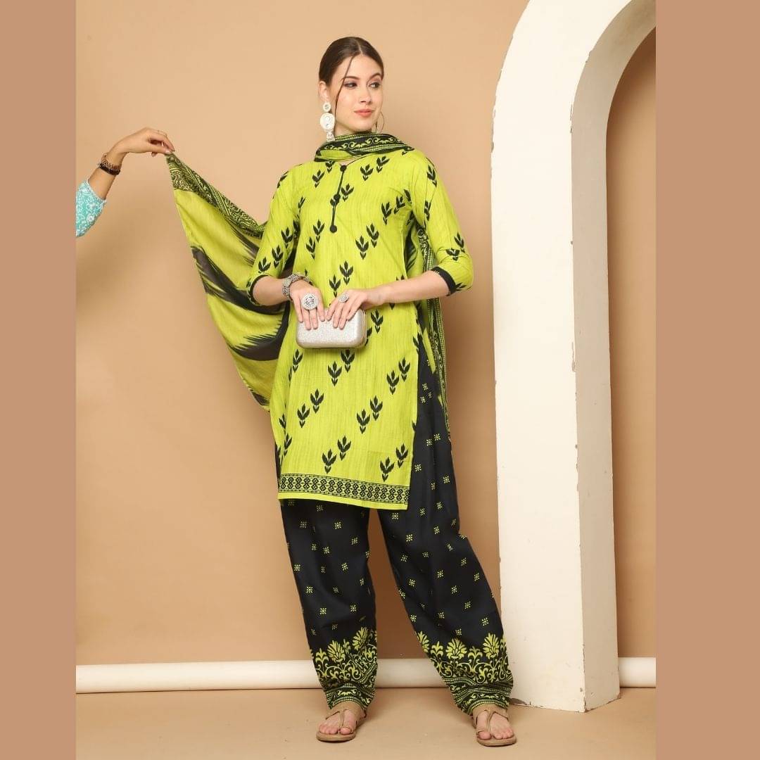 Rajnandini Women Cotton Blend Printed Straight Kurti With Patiala Salwar ( Yellow )     			Rajnandini Women Cotton Blend Printed Straight Kurti With Patiala Salwar ( Yellow )
