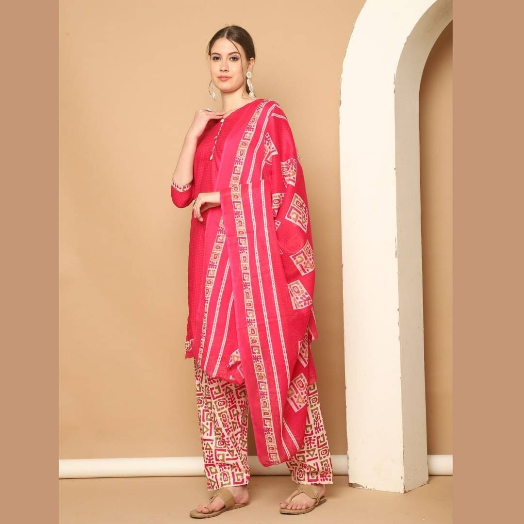 Rajnandini Women Cotton Blend Printed Straight Kurti With Patiala Salwar ( Pink ) Rajnandini Women Cotton Blend Printed Straight Kurti With Patiala Salwar ( Pink )