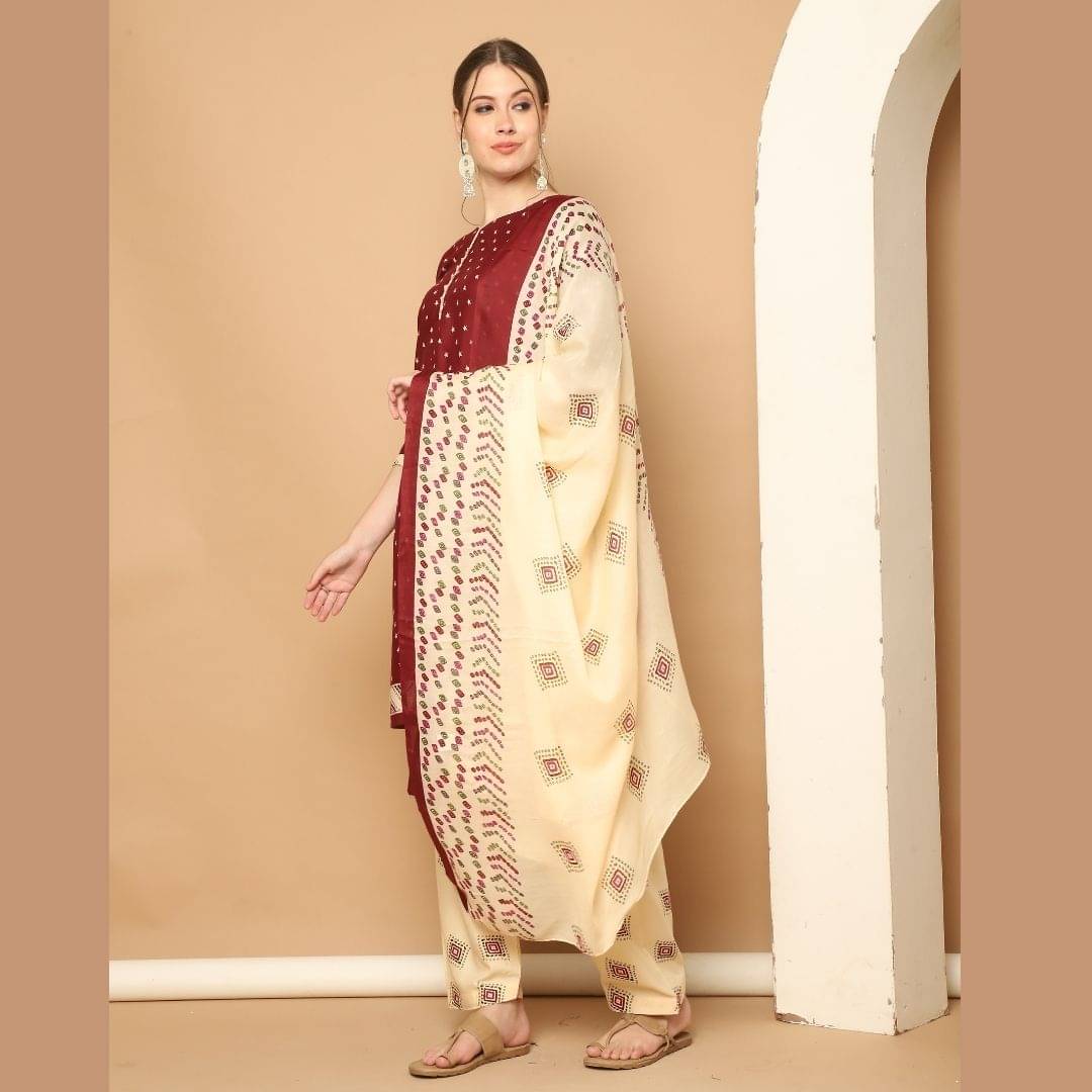 Rajnandini Women Cotton Blend Printed Straight Kurti With Patiala Salwar ( Maroon ) Rajnandini Women Cotton Blend Printed Straight Kurti With Patiala Salwar ( Maroon )
