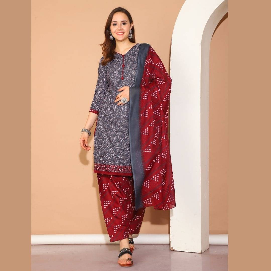 Rajnandini Women Cotton Blend Printed Straight Kurti With Patiala Salwar ( Grey ) Rajnandini Women Cotton Blend Printed Straight Kurti With Patiala Salwar ( Grey )