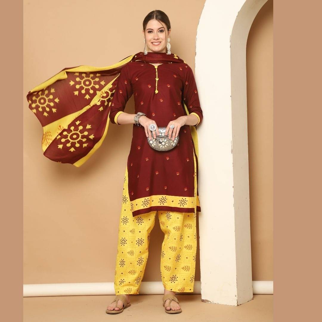 Rajnandini Women Cotton Blend Printed Straight Kurti With Patiala Salwar ( Maroon ) Rajnandini Women Cotton Blend Printed Straight Kurti With Patiala Salwar ( Maroon )