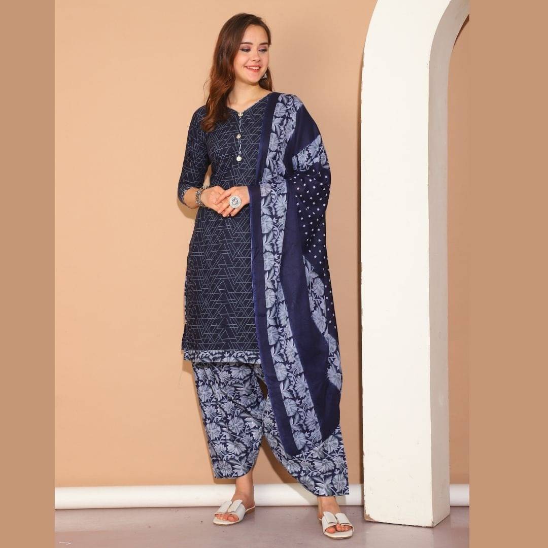 Rajnandini Women Cotton Blend Printed Straight Kurti With Patiala Salwar ( Blue ) Rajnandini Women Cotton Blend Printed Straight Kurti With Patiala Salwar ( Blue )