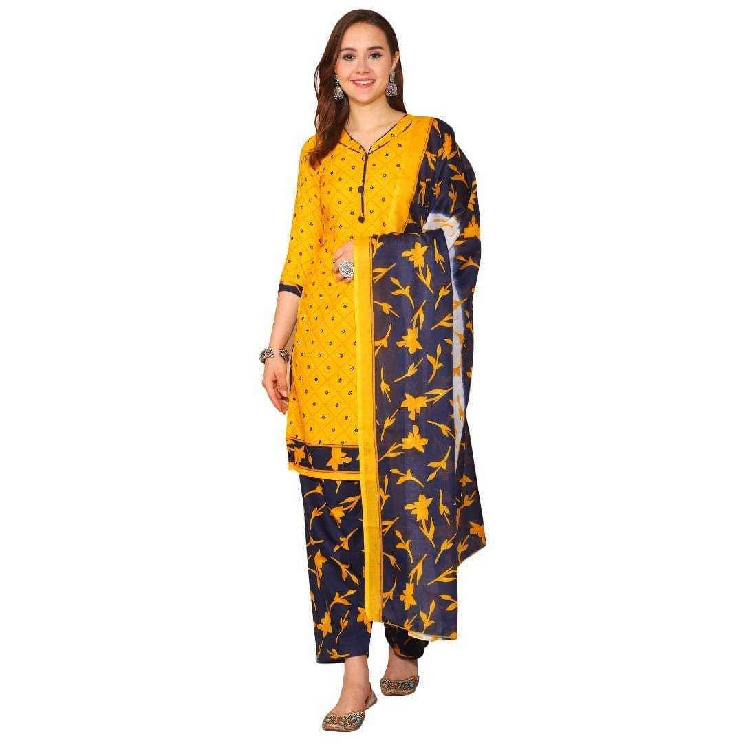 Rajnandini Women Cotton Blend Printed Straight Kurti With Patiala Salwar ( Mustard ) Rajnandini Women Cotton Blend Printed Straight Kurti With Patiala Salwar ( Mustard )