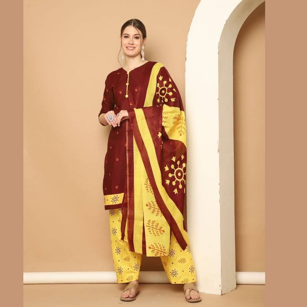 Rajnandini Women Cotton Blend Printed Straight Kurti With Patiala Salwar ( Maroon ) Rajnandini Women Cotton Blend Printed Straight Kurti With Patiala Salwar ( Maroon )