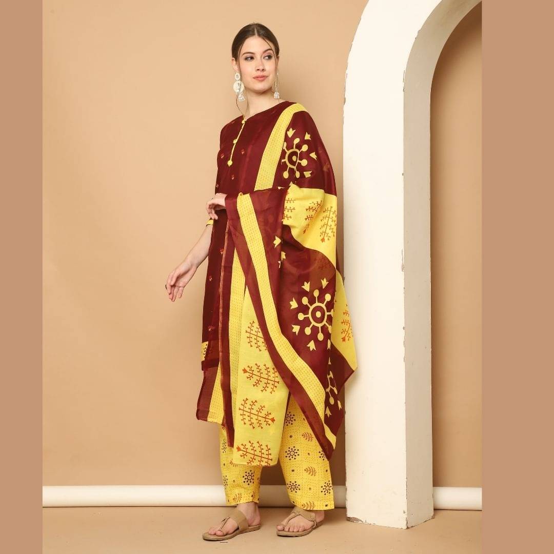 Rajnandini Women Cotton Blend Printed Straight Kurti With Patiala Salwar ( Maroon ) Rajnandini Women Cotton Blend Printed Straight Kurti With Patiala Salwar ( Maroon )