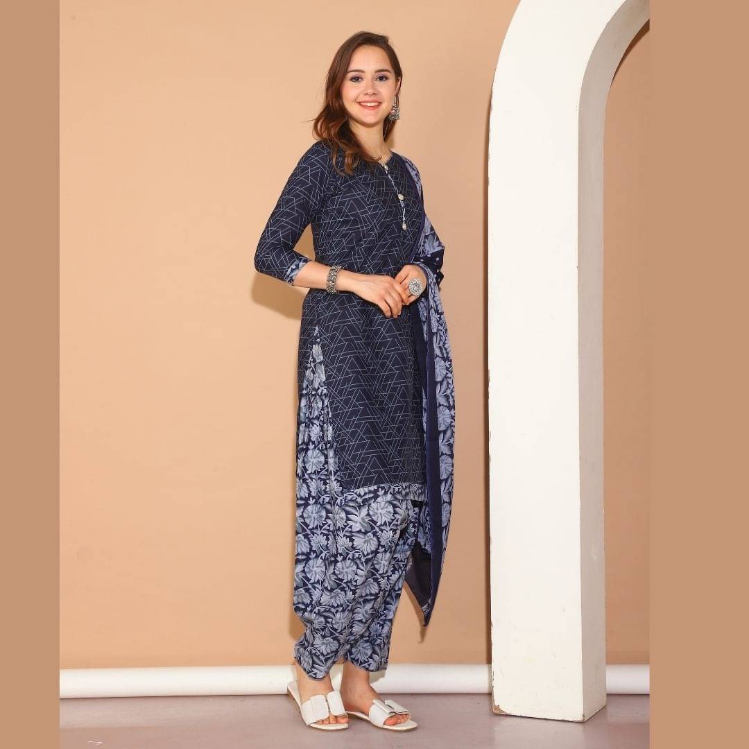 Rajnandini Women Cotton Blend Printed Straight Kurti With Patiala Salwar ( Blue ) Rajnandini Women Cotton Blend Printed Straight Kurti With Patiala Salwar ( Blue )