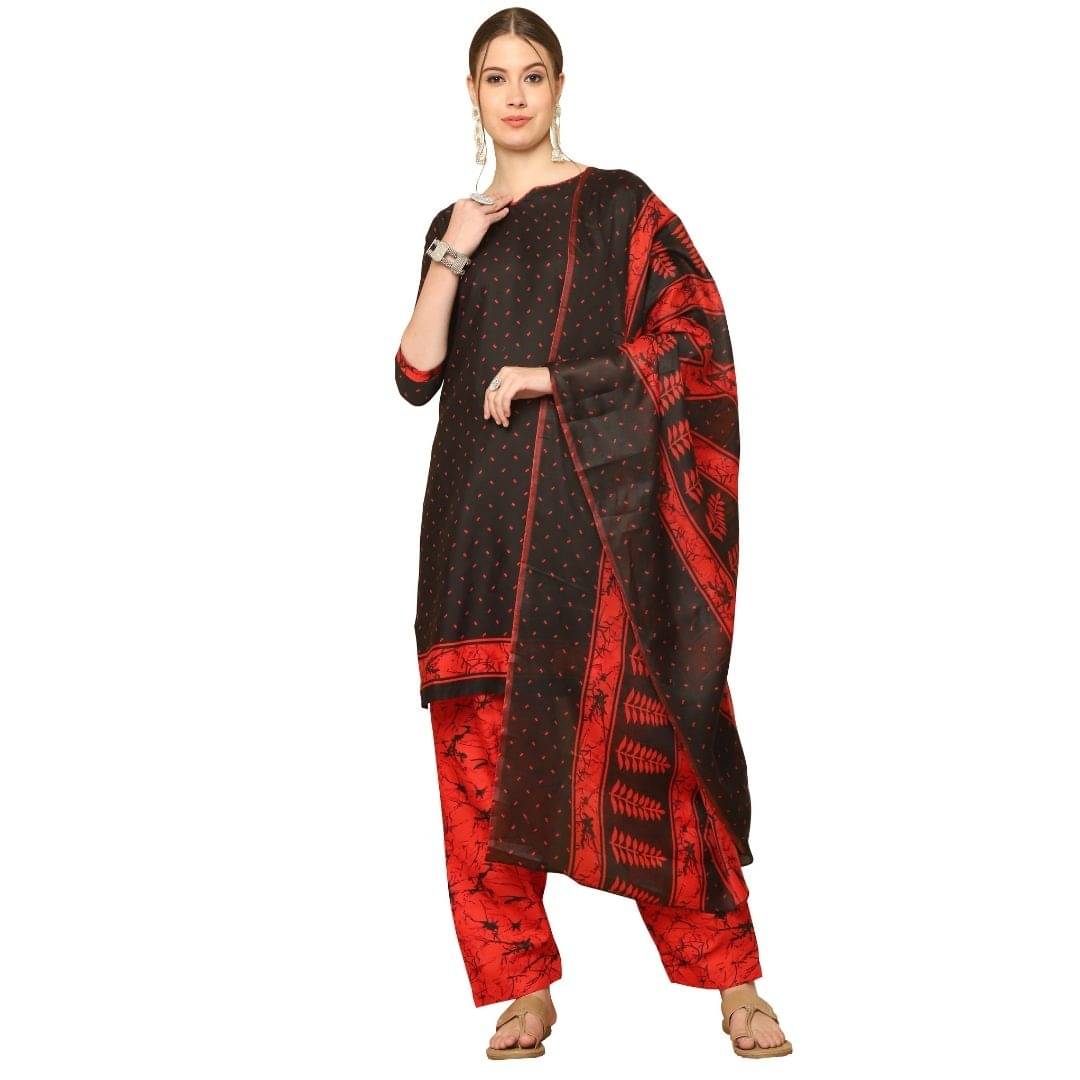 Rajnandini Women Cotton Blend Printed Straight Kurti With Patiala Salwar ( Black )     			Rajnandini Women Cotton Blend Printed Straight Kurti With Patiala Salwar ( Black )