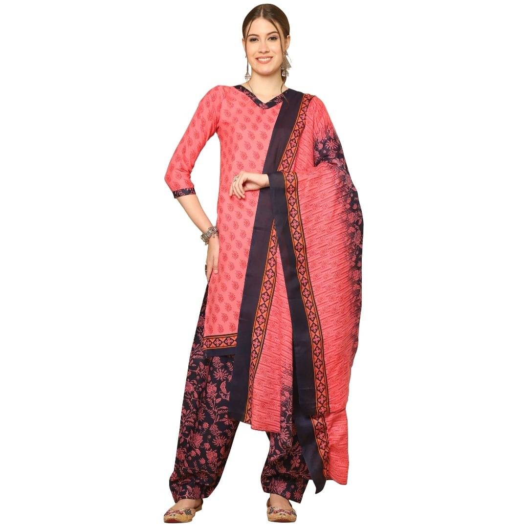 Rajnandini Cotton Blend Printed Kurti With Patiala Women's Stitched Salwar Suit - Pink ( Pack of 1 ) Rajnandini Cotton Blend Printed Kurti With Patiala Women's Stitched Salwar Suit - Pink ( Pack of 1 )