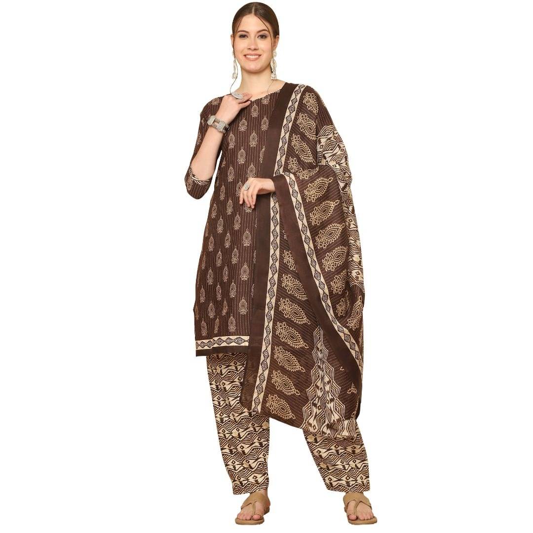 Rajnandini Women Cotton Blend Printed Straight Kurti With Patiala Salwar ( Brown ) Rajnandini Women Cotton Blend Printed Straight Kurti With Patiala Salwar ( Brown )