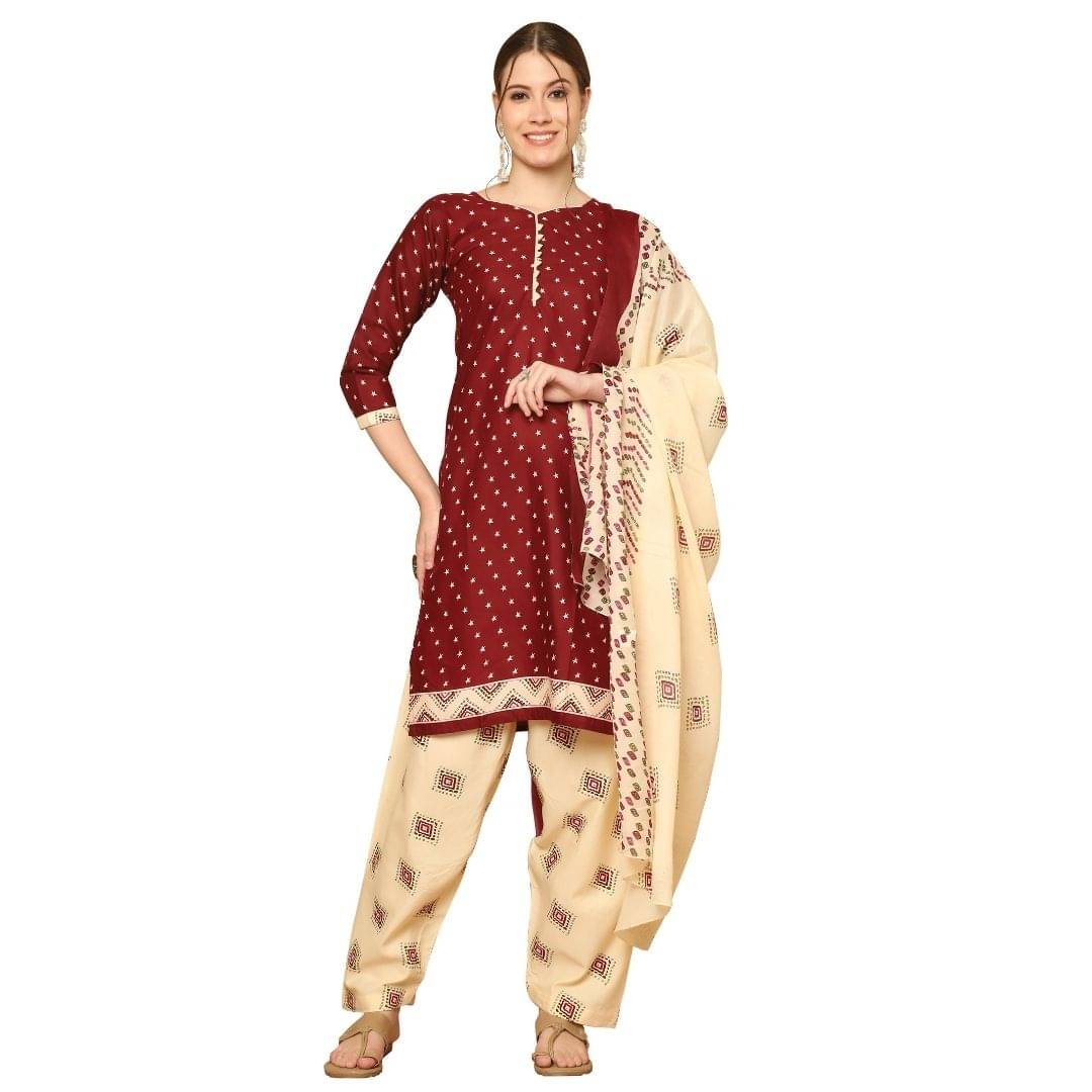 Rajnandini Women Cotton Blend Printed Straight Kurti With Patiala Salwar ( Maroon ) Rajnandini Women Cotton Blend Printed Straight Kurti With Patiala Salwar ( Maroon )