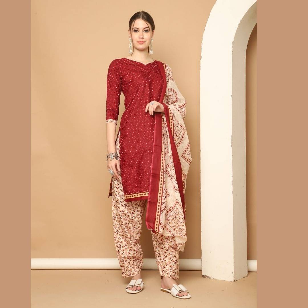 Rajnandini Women Cotton Blend Printed Straight Kurti With Patiala Salwar ( Maroon ) Rajnandini Women Cotton Blend Printed Straight Kurti With Patiala Salwar ( Maroon )