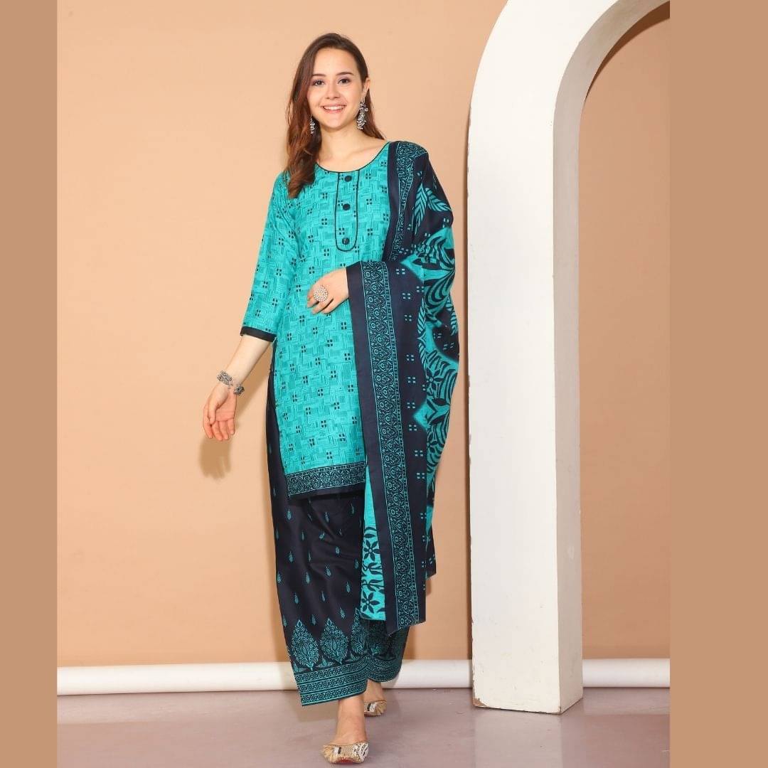 Rajnandini Women Cotton Blend Printed Straight Kurti With Patiala Salwar ( Green ) Rajnandini Women Cotton Blend Printed Straight Kurti With Patiala Salwar ( Green )