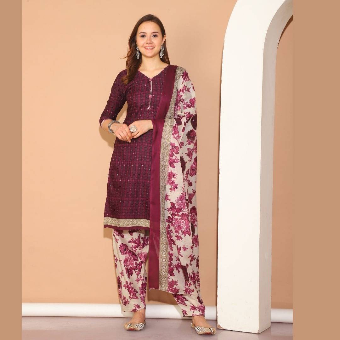 Rajnandini Women Cotton Blend Printed Straight Kurti With Patiala Salwar ( Purple ) Rajnandini Women Cotton Blend Printed Straight Kurti With Patiala Salwar ( Purple )