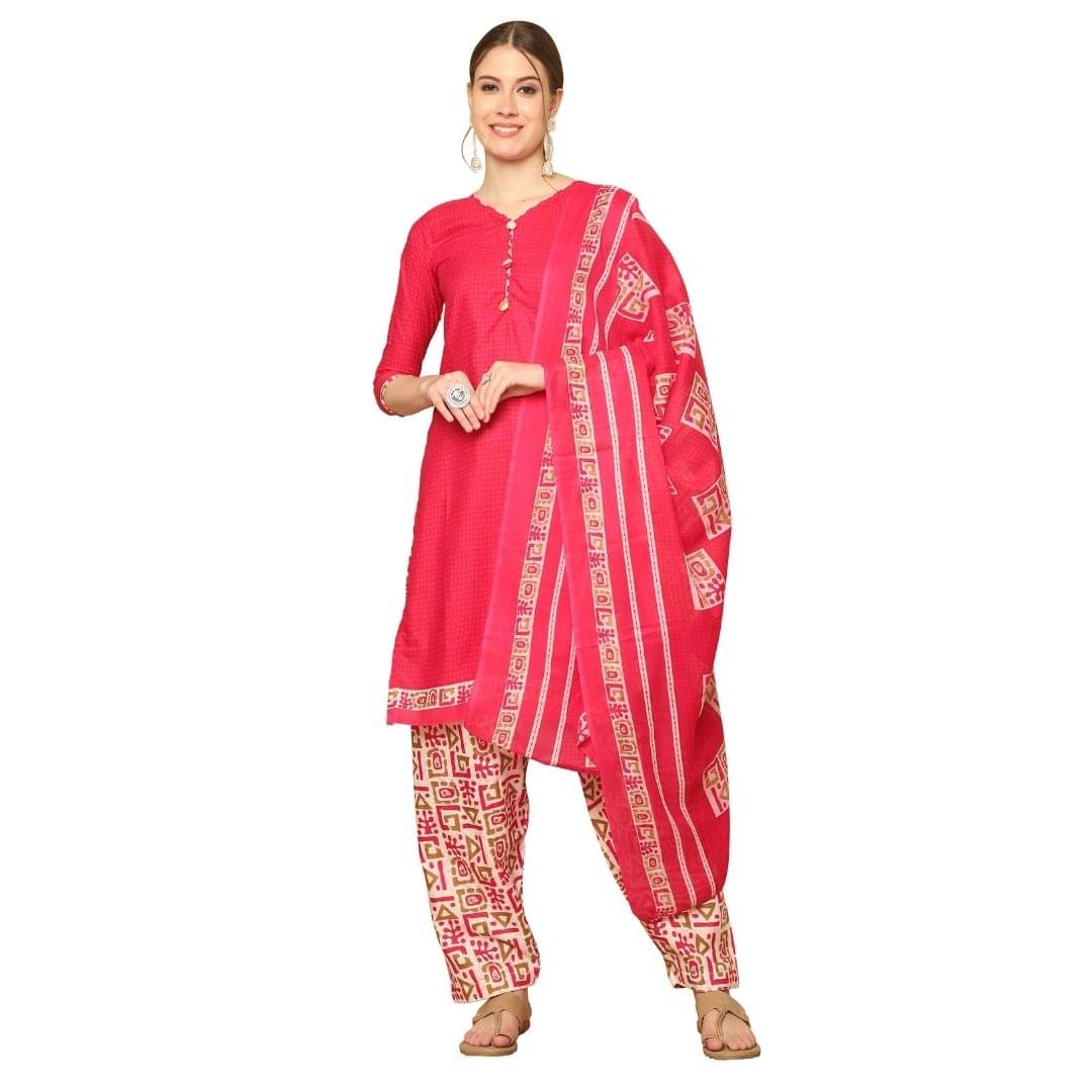 Rajnandini Women Cotton Blend Printed Straight Kurti With Patiala Salwar ( Pink ) Rajnandini Women Cotton Blend Printed Straight Kurti With Patiala Salwar ( Pink )