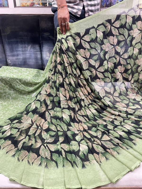     			Sanjana Silks Georgette Printed Saree With Unstitched Blouse Piece ( Green )