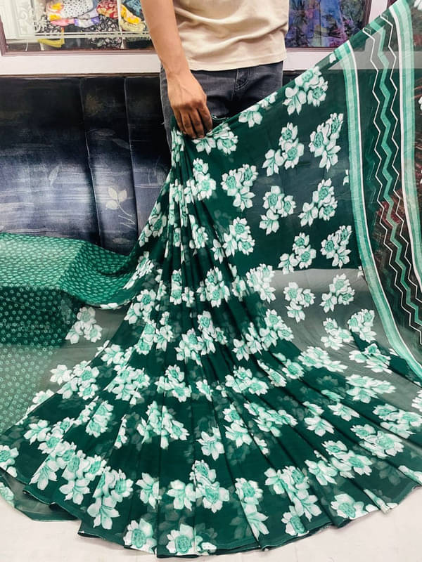 Sanjana Silks Georgette Printed Saree With Unstitched Blouse Piece ( Green ) Sanjana Silks Georgette Printed Saree With Unstitched Blouse Piece ( Green )