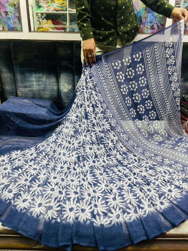     			Sanjana Silks Georgette Printed Saree With Unstitched Blouse Piece ( Blue )