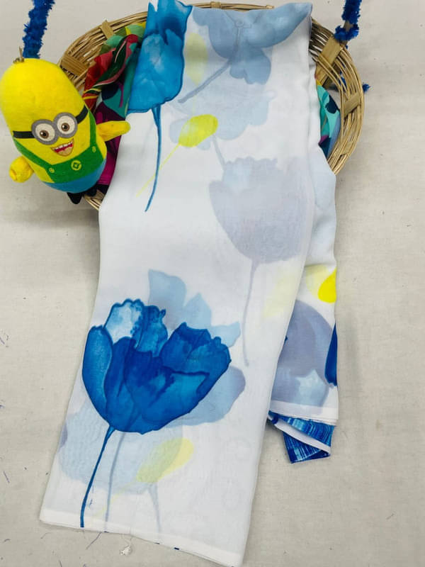 Sanjana Silks Georgette Printed Saree With Unstitched Blouse Piece ( Blue )     			Sanjana Silks Georgette Printed Saree With Unstitched Blouse Piece ( Blue )