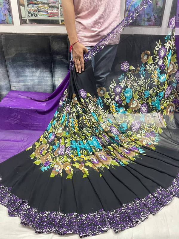 Sanjana Silks Georgette Printed Saree With Unstitched Blouse Piece ( Purple ) Sanjana Silks Georgette Printed Saree With Unstitched Blouse Piece ( Purple )