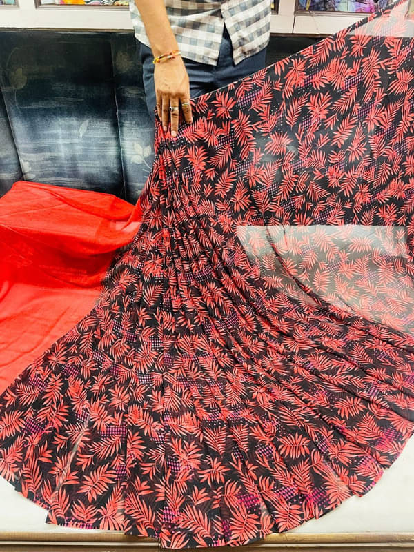     			Sanjana Silks Georgette Printed Saree With Unstitched Blouse Piece ( Red )