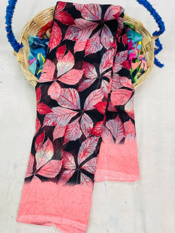     			Sanjana Silks Georgette Printed Saree With Unstitched Blouse Piece ( Pink )