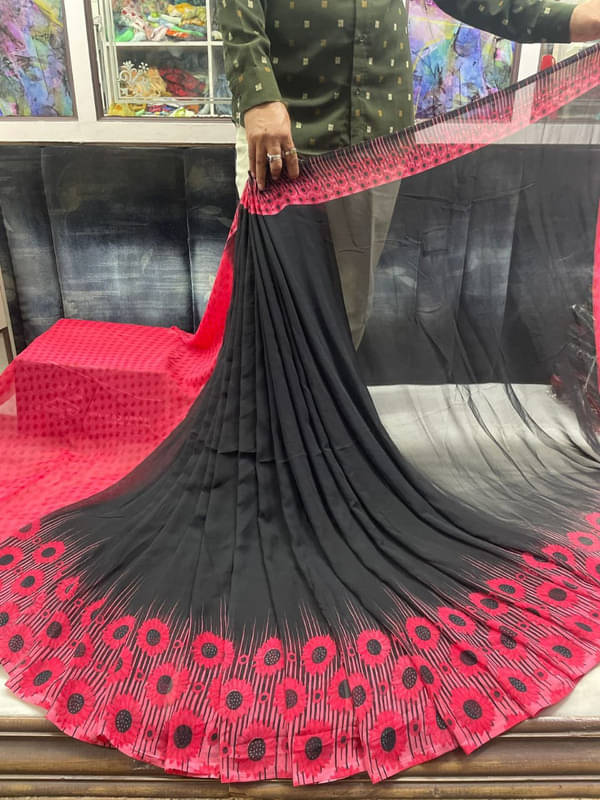 Sanjana Silks Georgette Printed Saree With Unstitched Blouse Piece ( Pink )     			Sanjana Silks Georgette Printed Saree With Unstitched Blouse Piece ( Pink )